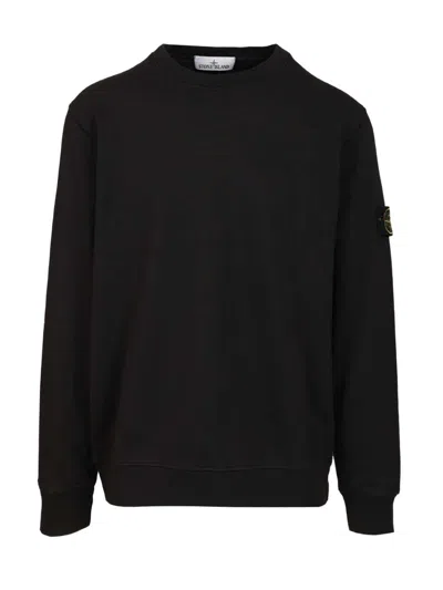 Stone Island Organic Cotton Crew Neck Sweater With English Ribs Knitwear Blue In Black