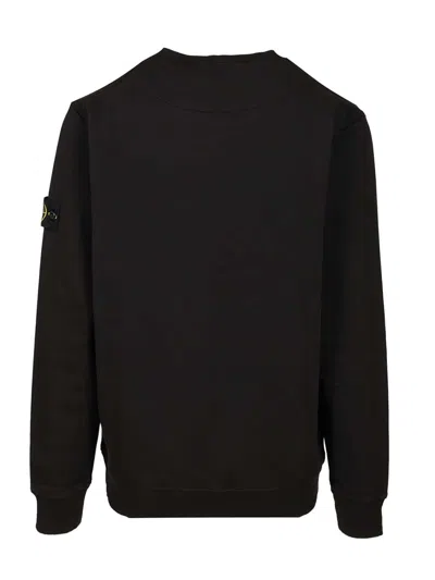 Stone Island Organic Cotton Crew Neck Sweater With English Ribs Knitwear Blue In Black