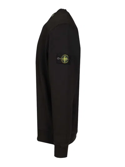 Stone Island Organic Cotton Crew Neck Sweater With English Ribs Knitwear Blue In Black