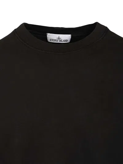 Stone Island Organic Cotton Crew Neck Sweater With English Ribs Knitwear Blue In Black