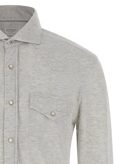 Brunello Cucinelli Cotton Shirt With Collar And Pockets In Gray