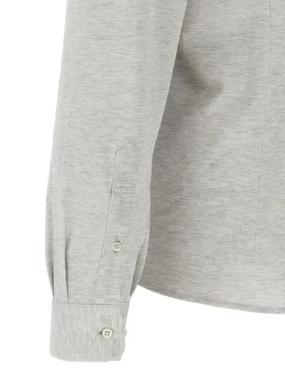 Brunello Cucinelli Cotton Shirt With Collar And Pockets In Gray