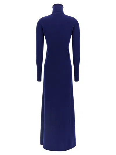 Tom Ford High Neck Buttoned Maxi Dress With Long Sleeves In Blue