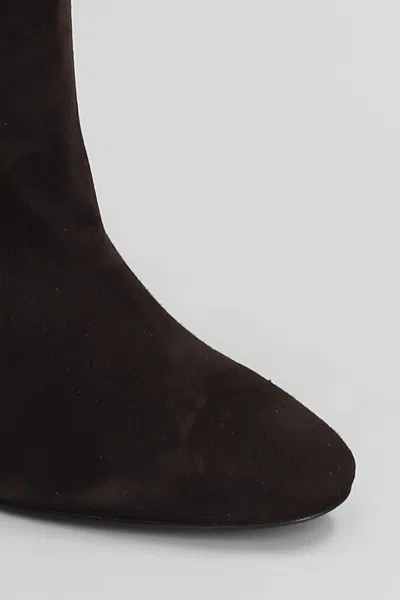 Via Roma 15 Black Suede Ankle Boots With Refined Block Heel In Brown