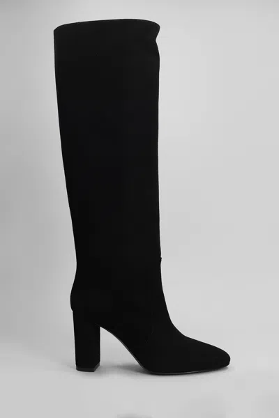 Via Roma 15 Black Suede Ankle Boots With Refined Block Heel In Black