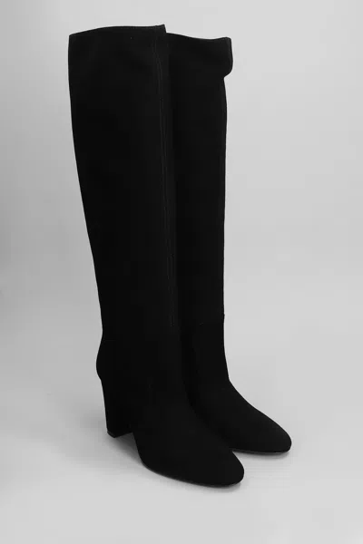 Via Roma 15 Black Suede Ankle Boots With Refined Block Heel In Black