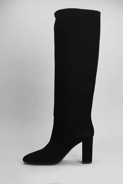 Via Roma 15 Black Suede Ankle Boots With Refined Block Heel In Black