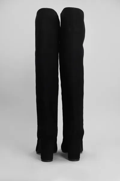 Via Roma 15 Black Suede Ankle Boots With Refined Block Heel In Black