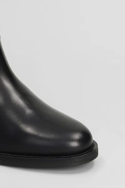Via Roma 15 Black Leather Ankle Boot With Golden "v" Detail In Black