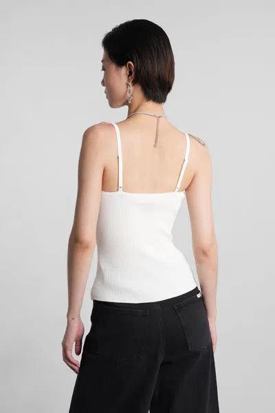 Self-portrait Lace Trim Rib Knit Viscose Blend Top In White