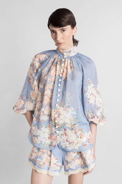 Zimmermann Cascadian Billowed Ramie Shirt In Blue