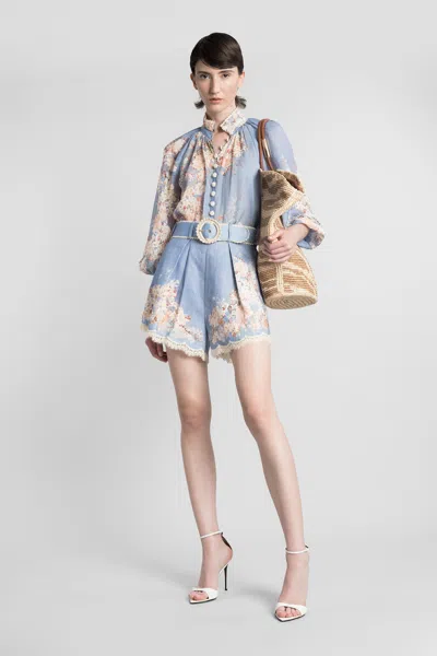 Zimmermann Cascadian Billowed Ramie Shirt In Blue