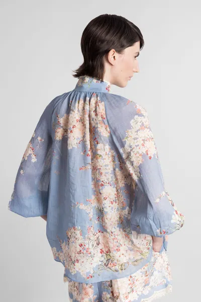Zimmermann Cascadian Billowed Ramie Shirt In Blue