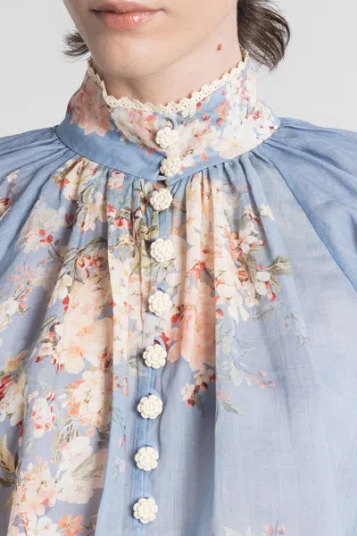 Zimmermann Cascadian Billowed Ramie Shirt In Blue