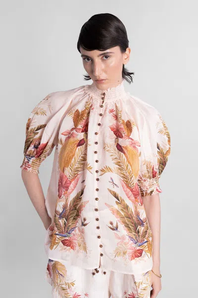 Zimmermann Ascension Billowed Ramie Shirt In Multi