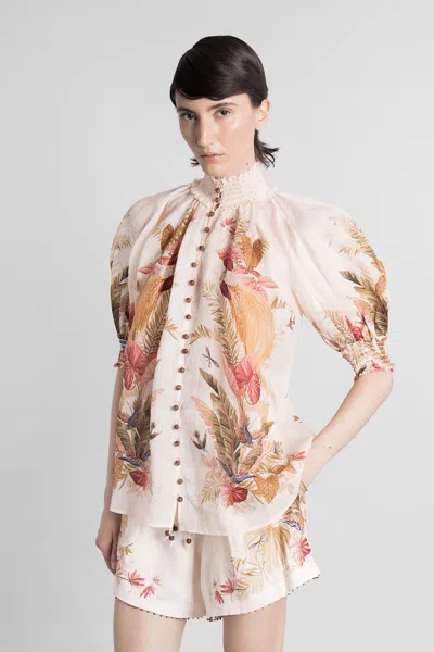 Zimmermann Ascension Billowed Ramie Shirt In Multi