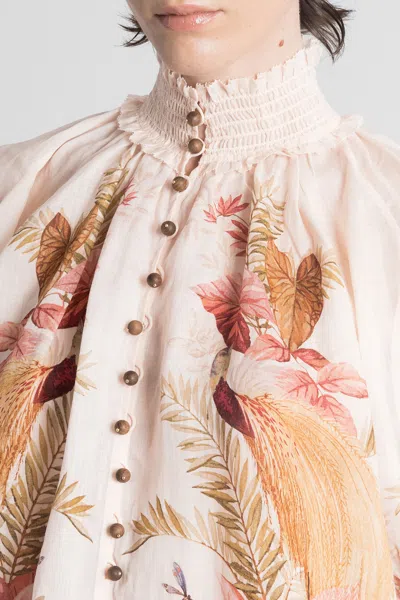 Zimmermann Ascension Billowed Ramie Shirt In Multi