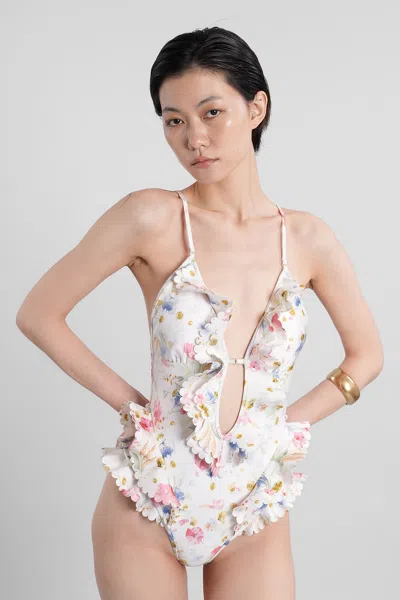 Zimmermann Lucky Waterfall Frill One Piece Swimsuit In Neutral