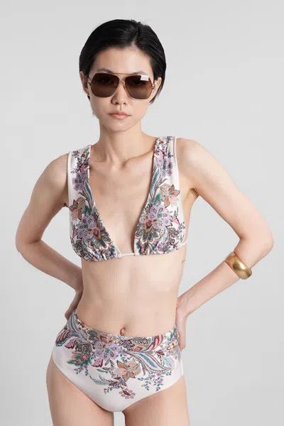 Zimmermann Rhiannon Wide Shoulder Bikini Set In Cream Multi Paisley In Multi