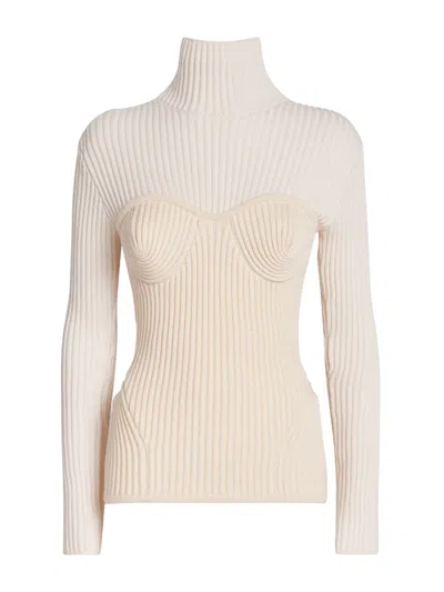 Jean Paul Gaultier Ribbed Corset Sweater In Neutral