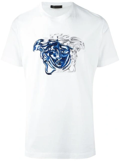Versace Medusa Contrast Embroidery T-shirt In White