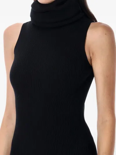 Rick Owens Ankle Length Ribbed Turtleneck Dress In Black