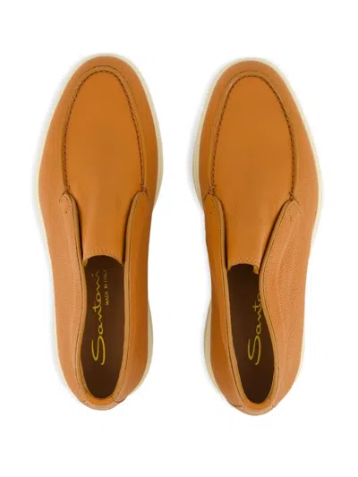 Santoni Leather Slip-on Boots In Orange