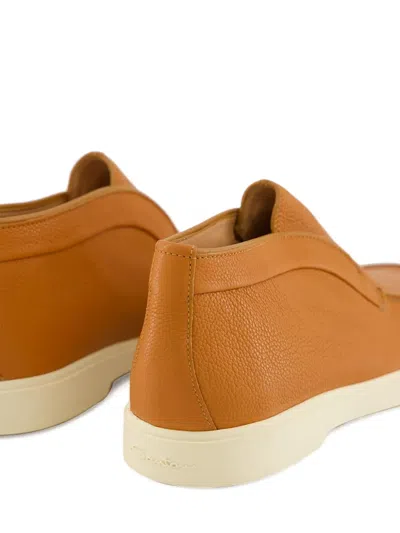 Santoni Leather Slip-on Boots In Orange