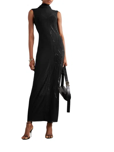 Jean Paul Gaultier Tulle Maxi Dress With Halterneck, Sequins, And Embe In Black