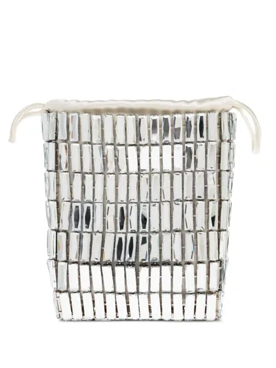 Self-portrait Crystal-embellished Drawstring Tote Bag In Silver