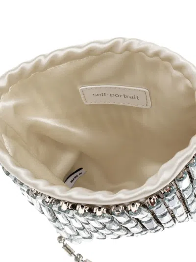 Self-portrait Crystal-embellished Drawstring Tote Bag In Silver