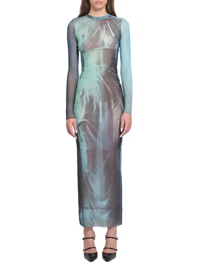 Jean Paul Gaultier "water" Mesh Long Dress In Multi