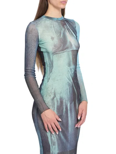 Jean Paul Gaultier "water" Mesh Long Dress In Multi