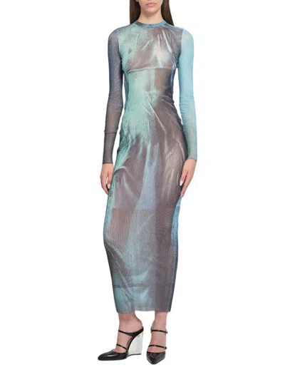 Jean Paul Gaultier "water" Mesh Long Dress In Multi