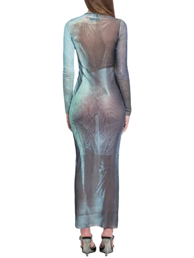 Jean Paul Gaultier "water" Mesh Long Dress In Multi