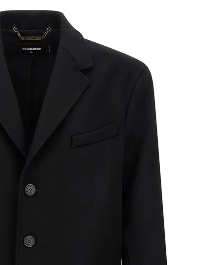Dsquared2 Single-breasted Midi Coat With Monogram Lining In Black