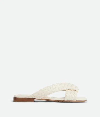 Bottega Veneta Leather Intrecciato Riva Flat Mules In White