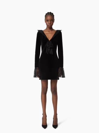 Nina Ricci Velvet Mini Dress With Bow In Black