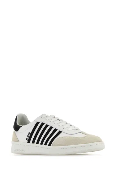 Dsquared2 White And Black Low Top Sneakers With Contrasting Bands
