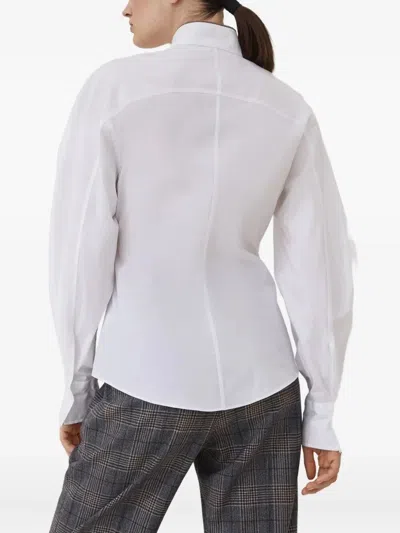 Brunello Cucinelli Stretch Cotton Poplin Shirt With Shiny Collar Detail In White