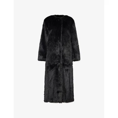 Simone Rocha Womens Black Belted Multi-split Faux-fur Coat In Black