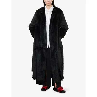 Simone Rocha Womens Black Belted Multi-split Faux-fur Coat In Black
