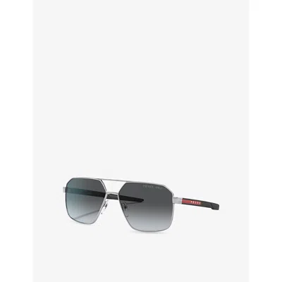 Prada Womens Silver Ps 55ws Irregular-frame Metal Sunglasses In Gray