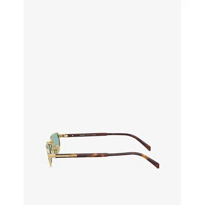 Prada Womens Gold Prb54s Rectangle-frame Metal Sunglasses In Green