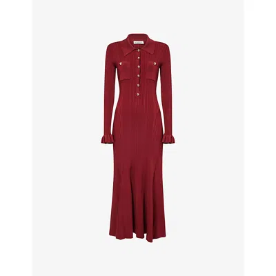 Self-portrait Knee Length Dress With Flared Cuffs And Pockets In Burgundy