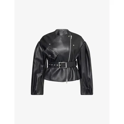 Simone Rocha Cropped Sculpted Belt Detail Biker Jacket In Black