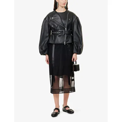 Simone Rocha Cropped Sculpted Belt Detail Biker Jacket In Black
