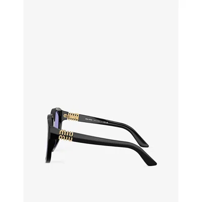 Miu Miu Womens Black Mu A07s Irregular-frame Acetate Sunglasses In Black