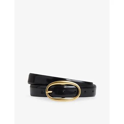 Reiss Womens Navy Drew Oval-buckle Patent-leather Belt In Black