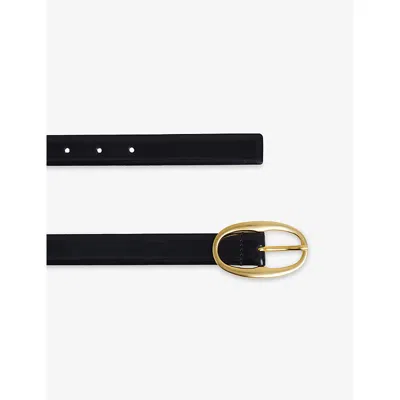 Reiss Womens Navy Drew Oval-buckle Patent-leather Belt In Black